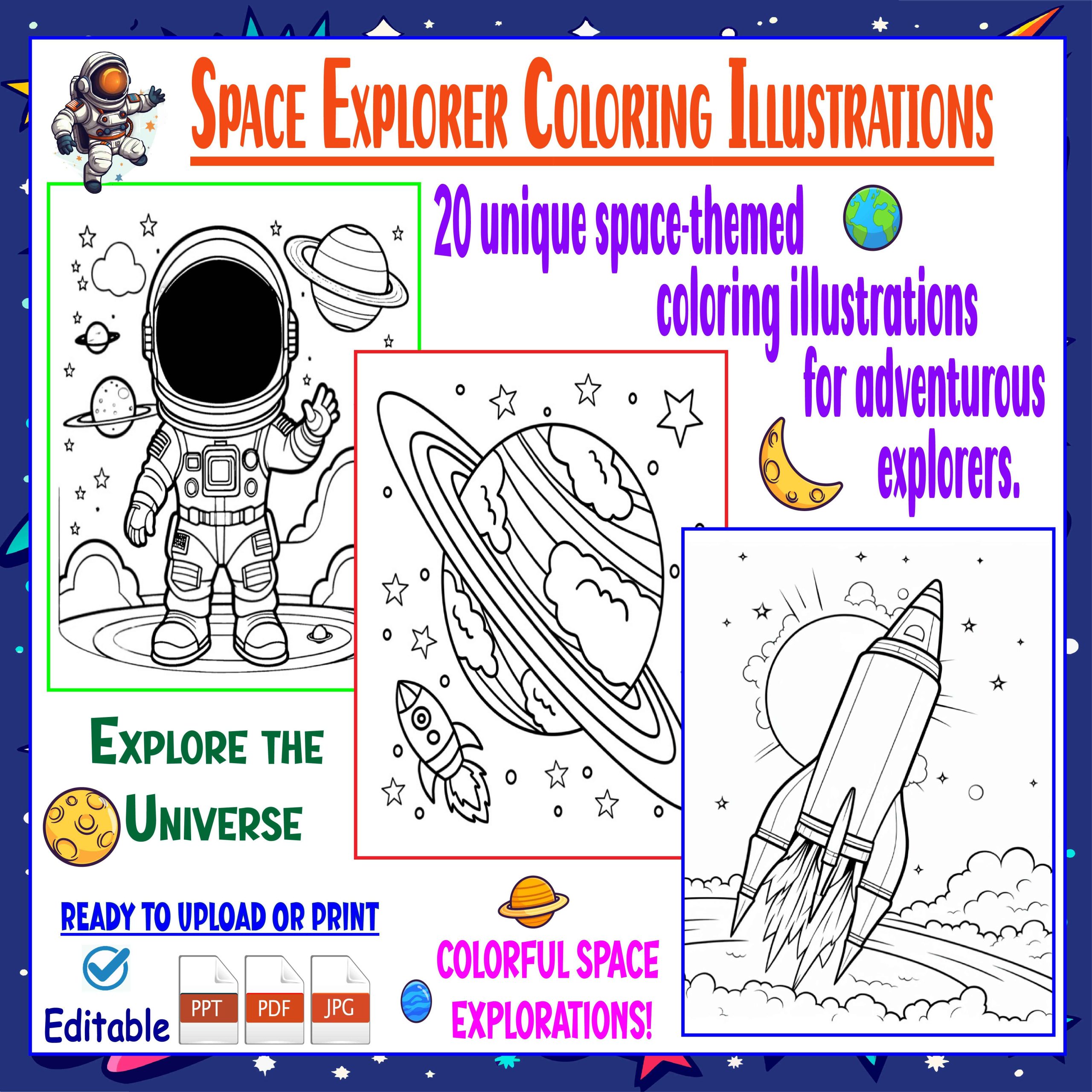 Space Explorer Coloring Illustrations.
