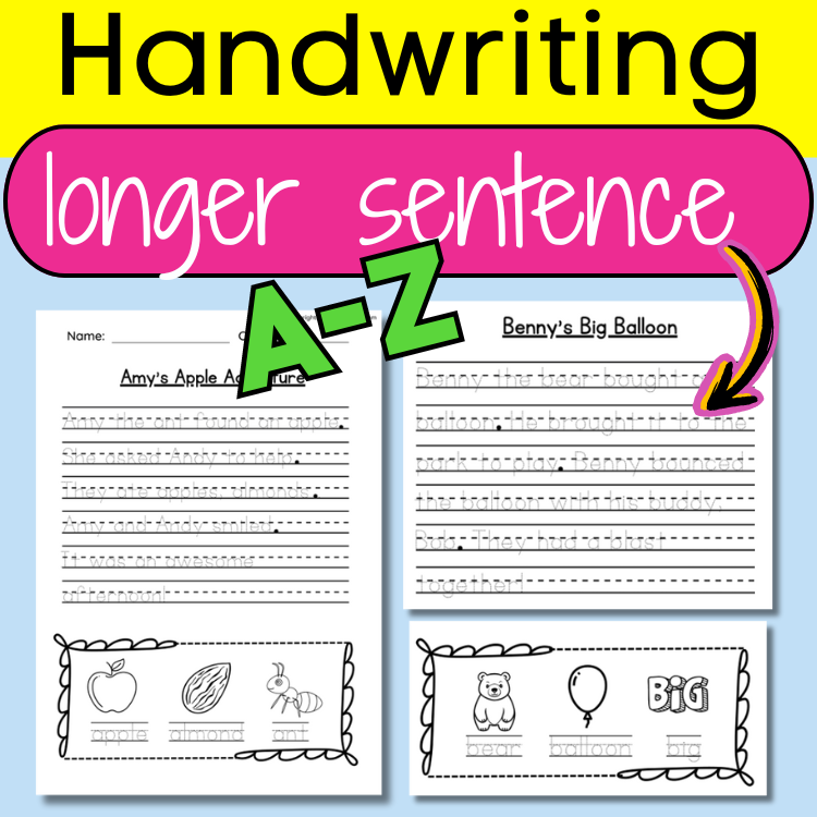 26 alphabets A to Z Handwriting practice with long sentences