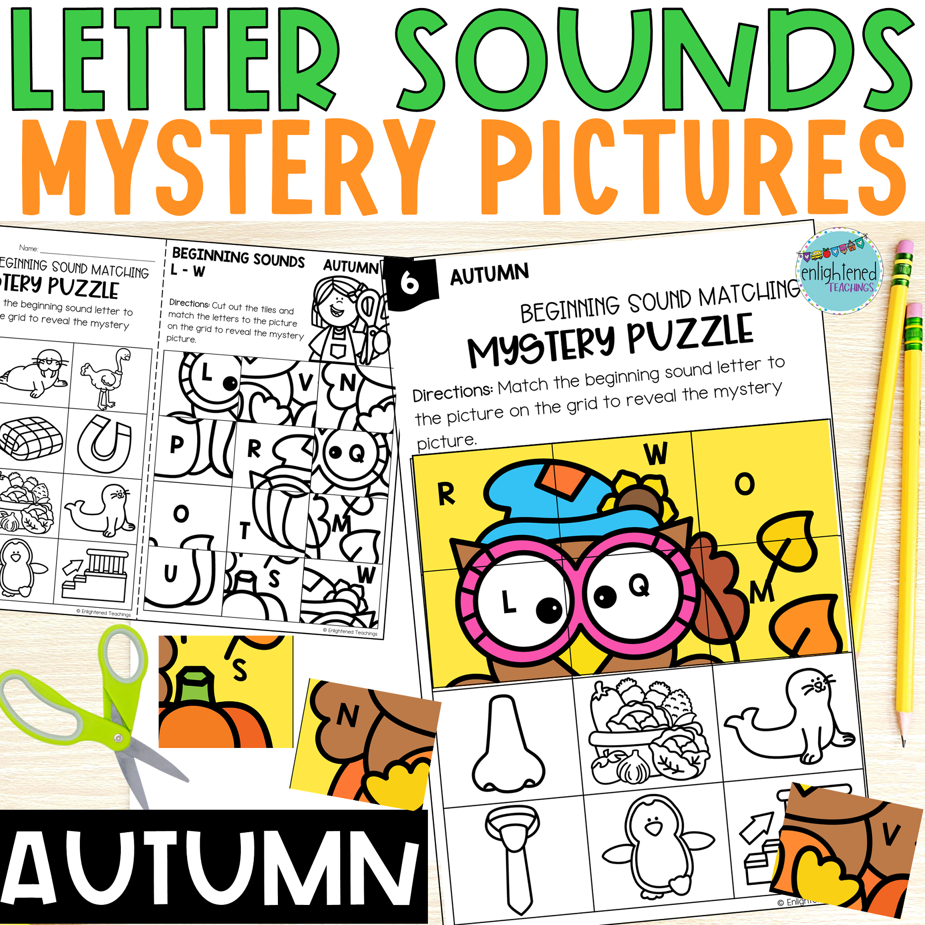 Fall Beginning Sounds Worksheets Autumn Initial Sounds Cut & Paste