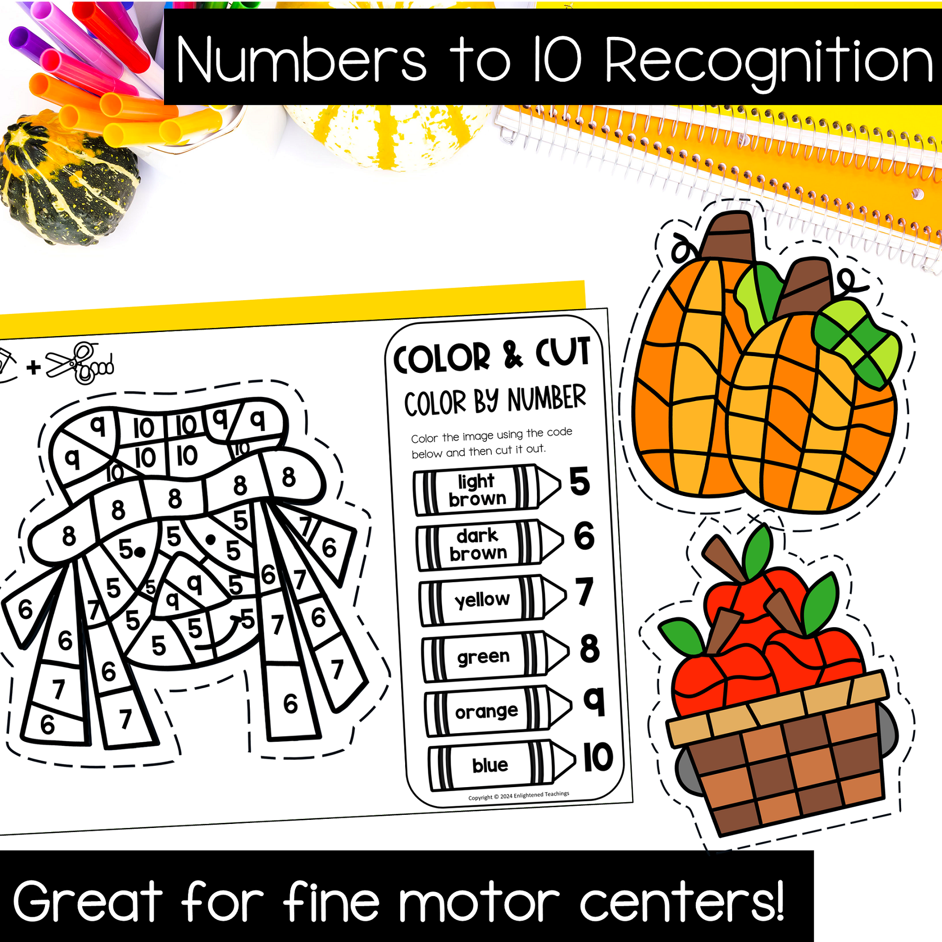Fall Color & Cut Fall Numbers to 10 Fall Number Recognition Autumn Numbers
