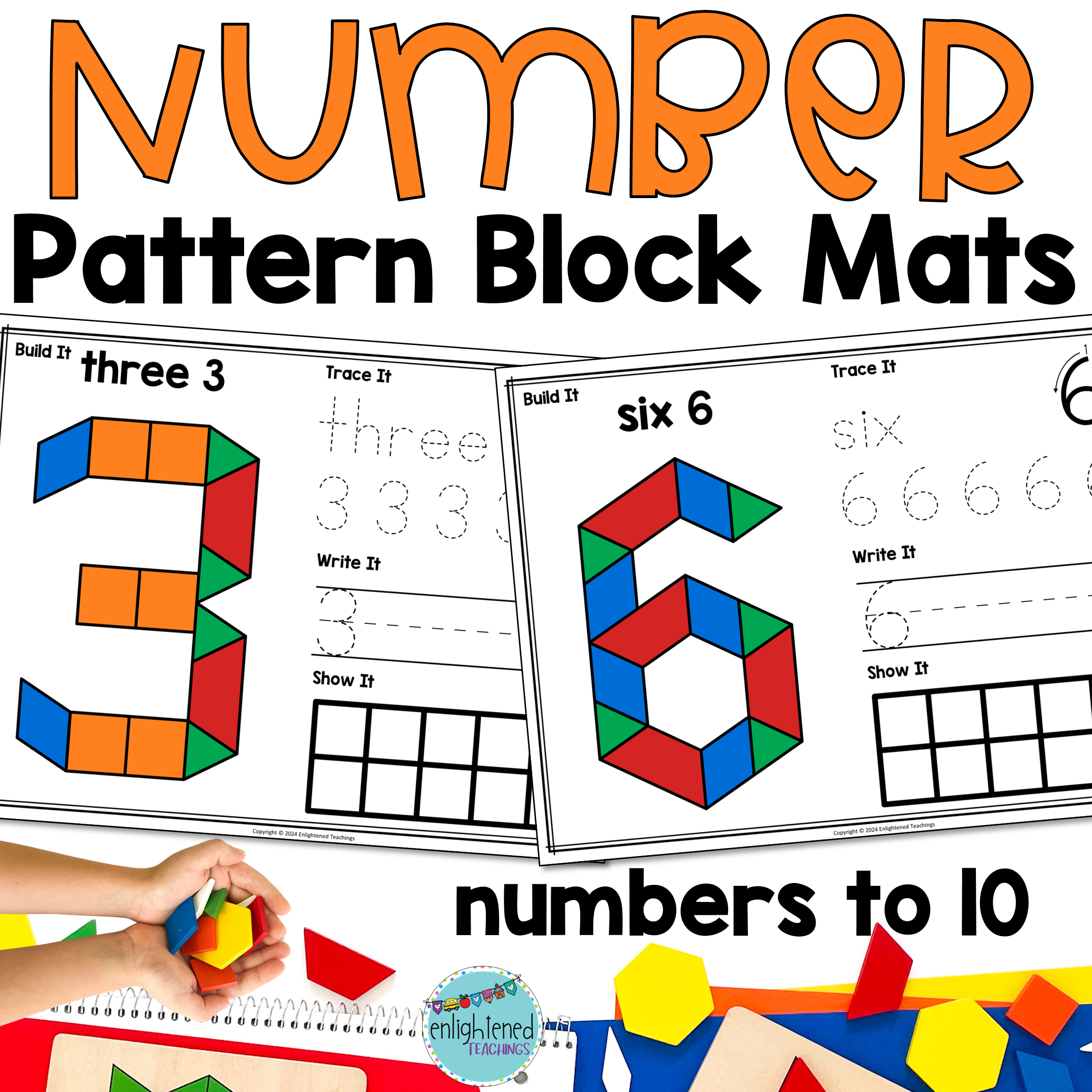 Number Pattern Block Mats Build Numbers to 10 Number Tracing