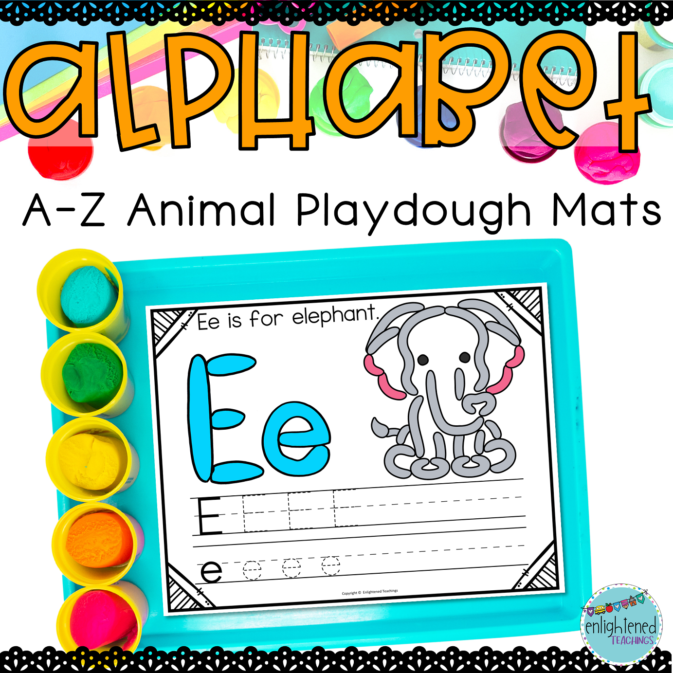 Animal Alphabet Dough Mats Letter Playdough Mats - A-Z Alphabet Playdoh