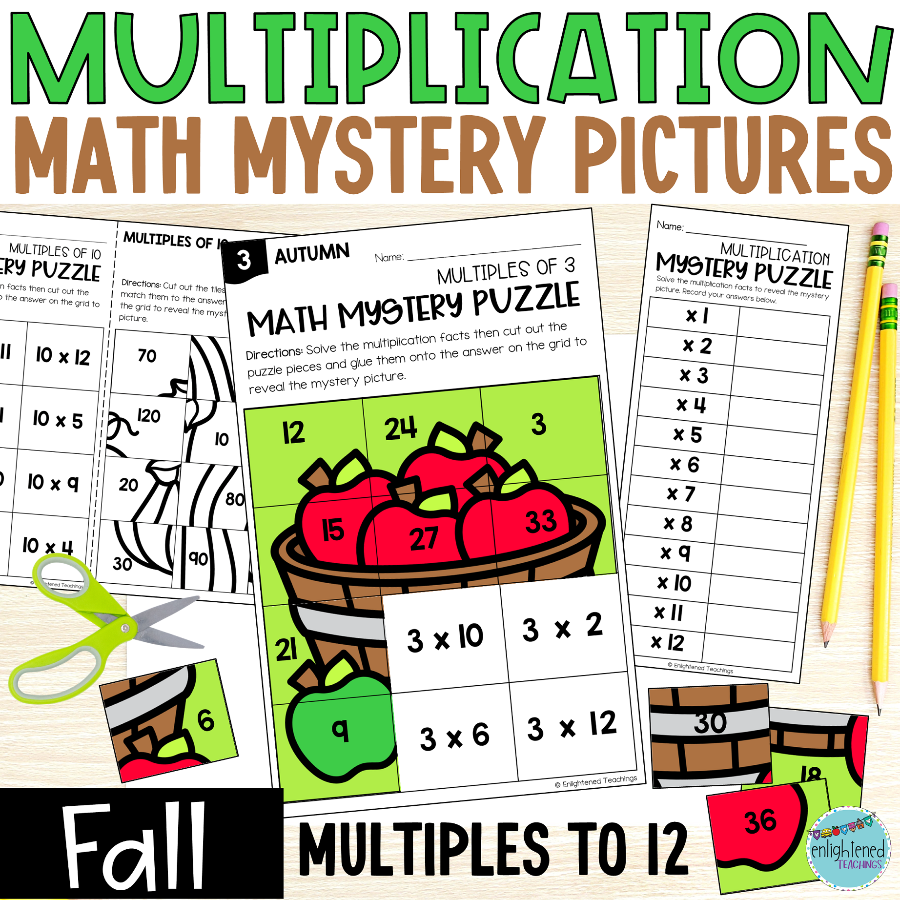 Fall Multiplication Worksheets Autumn Multiplication Mystery Puzzles NO PREP