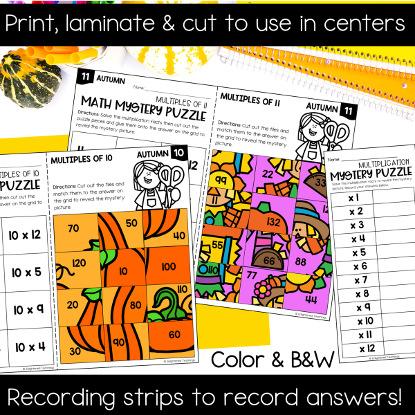 Fall Multiplication Worksheets Autumn Multiplication Mystery Puzzles NO ...