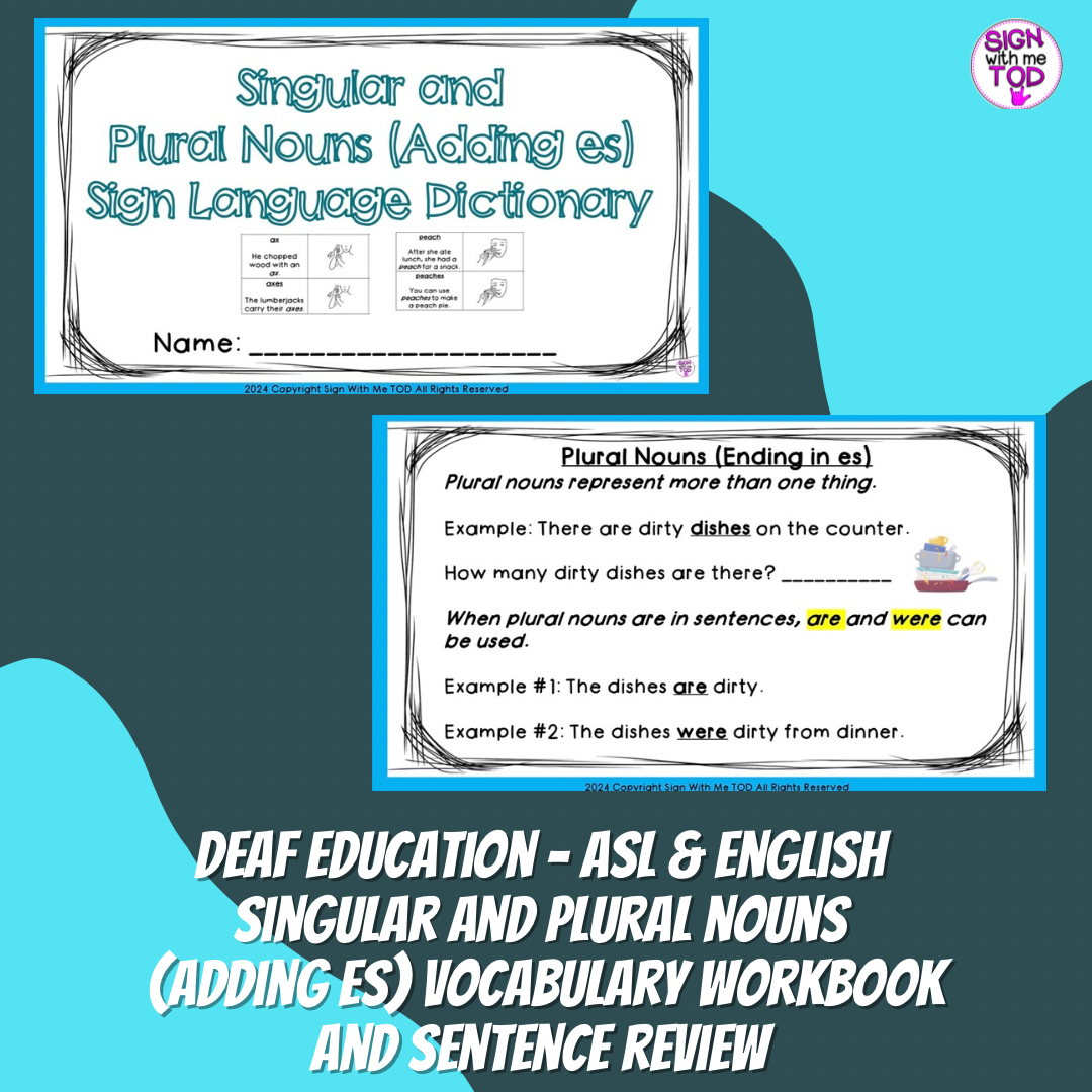 Deaf Education ASL & English Singular & Plural (Add -es) Nouns Workbook