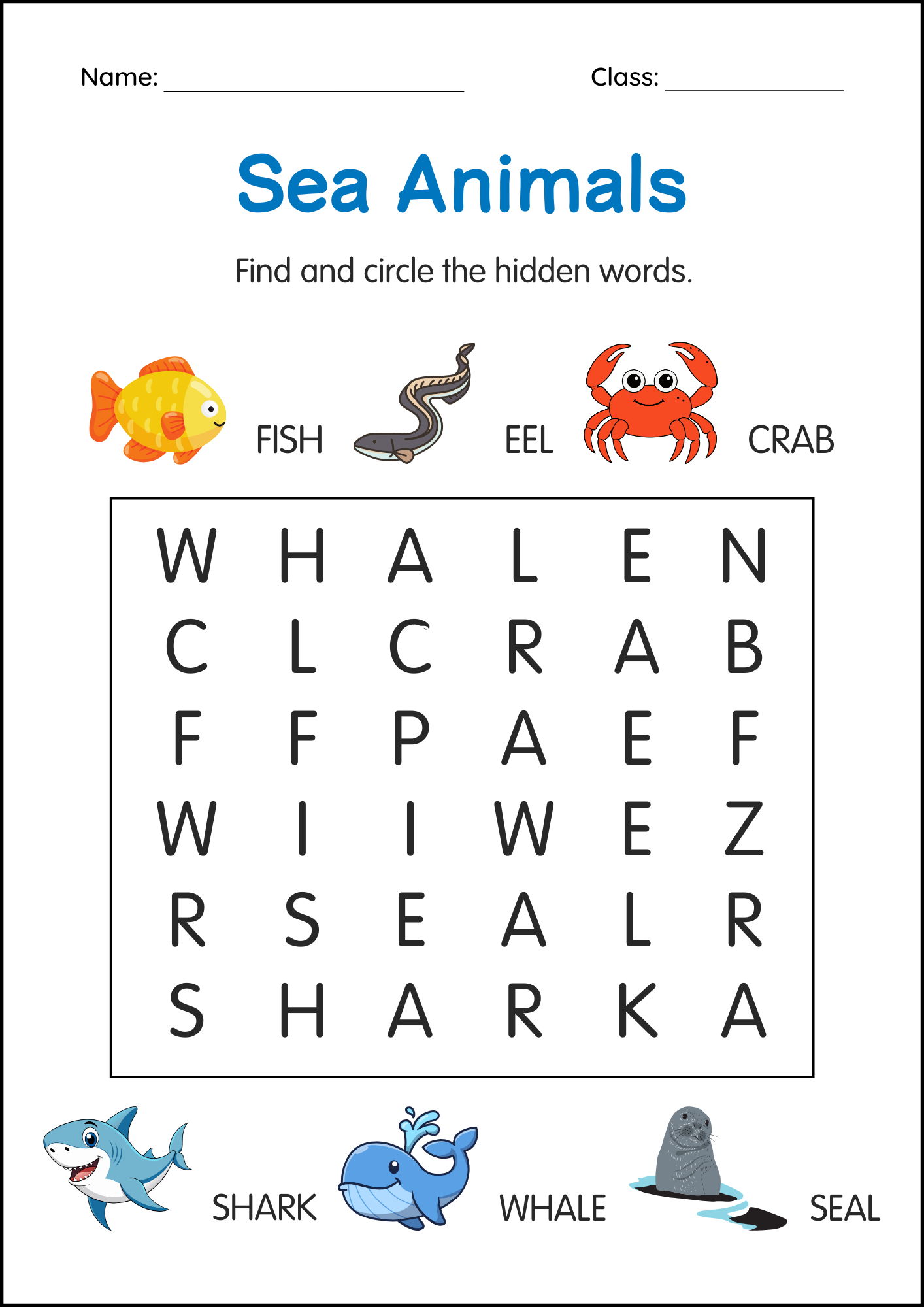 Printable Sea Animals Worksheets - Under the Sea Activity for Grade 1 ...