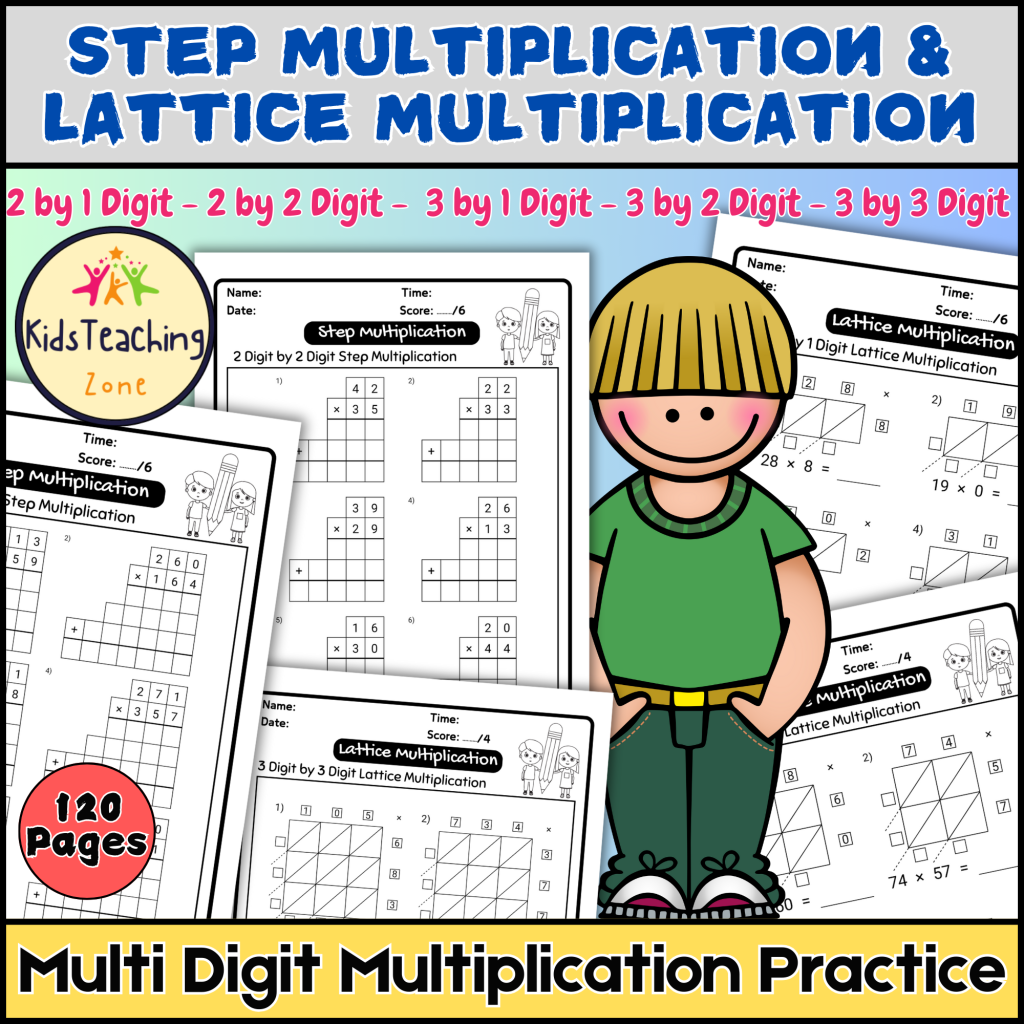 Multi Digit Multiplication Worksheets: Using Lattice Grid and Step ...