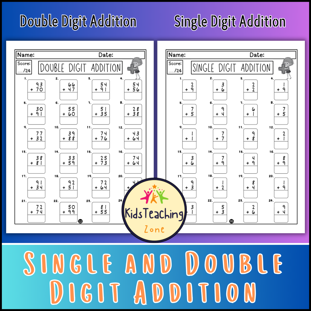 Single and Double Digit Addition and Subtraction Worksheets Practice ...