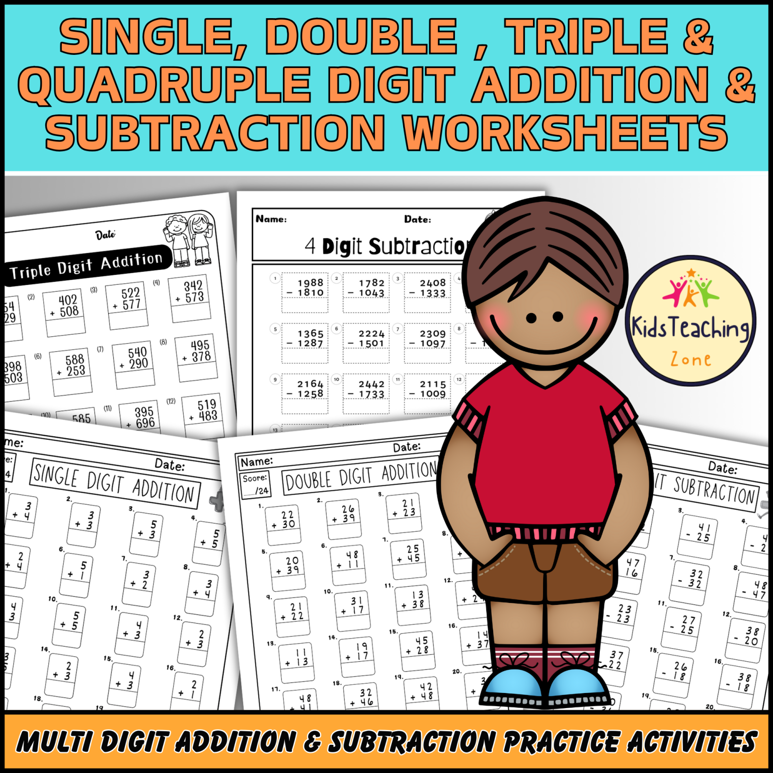 Multi Digit Addition and Subtraction Worksheets Practice Bundle | Made ...
