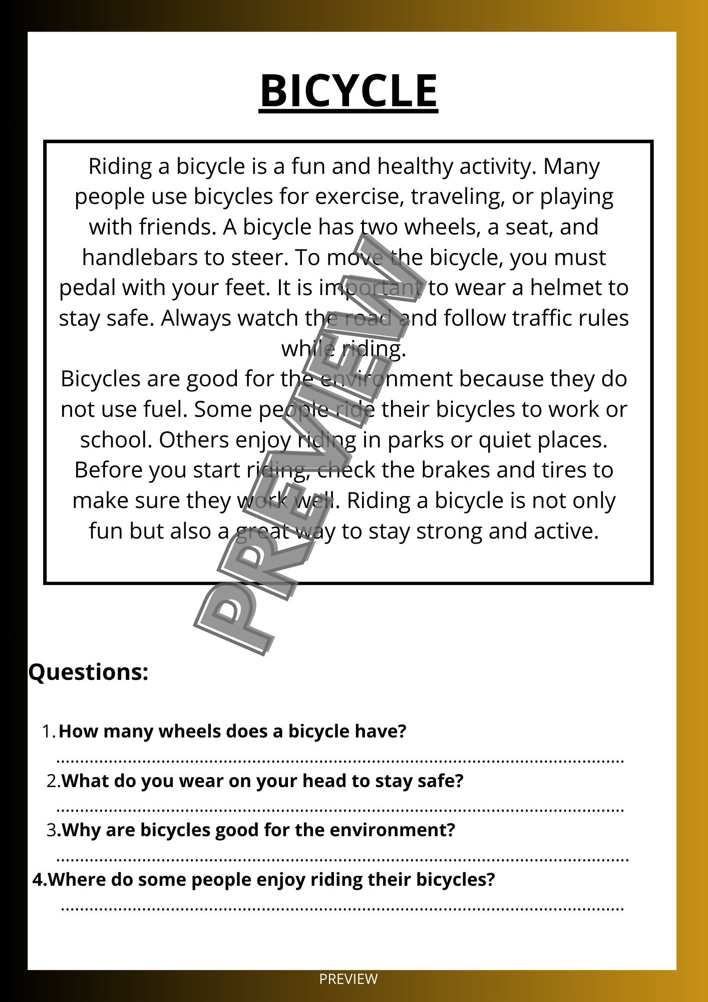 BICYCLE Reading Comprehension Passages