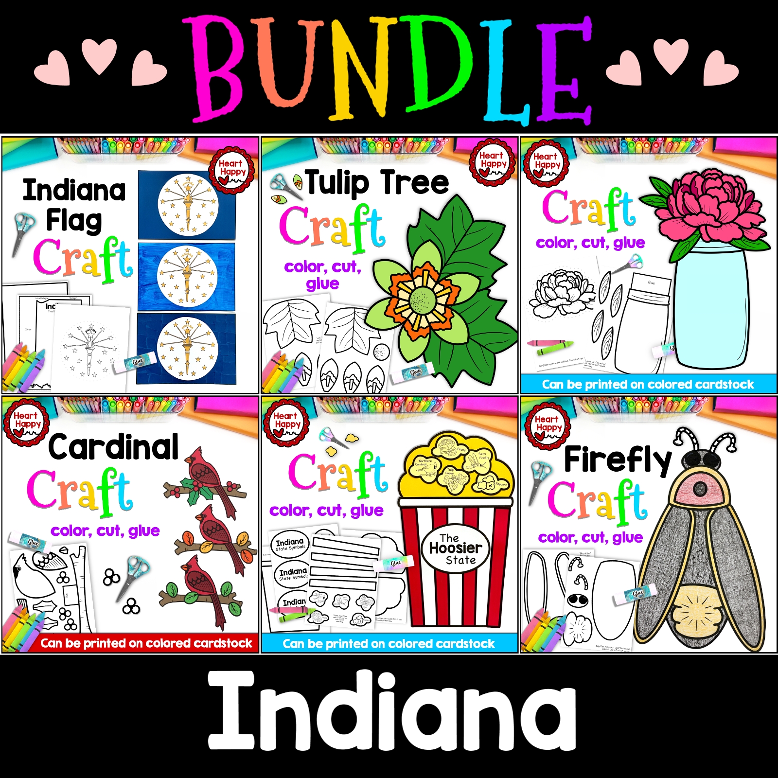 Indiana State Symbols Craft BUNDLE