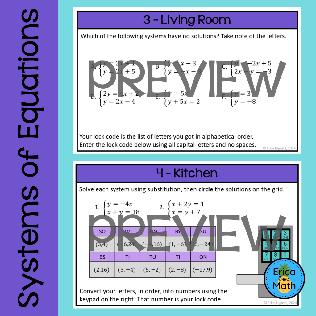 Systems of Equations Review Escape Room Activity (Digital & Printable ...