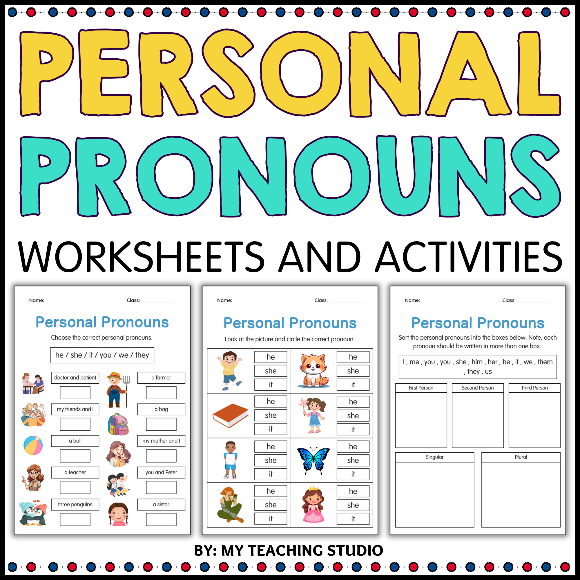 Personal Pronouns Activity Worksheets for Grade 2, 3, 4
