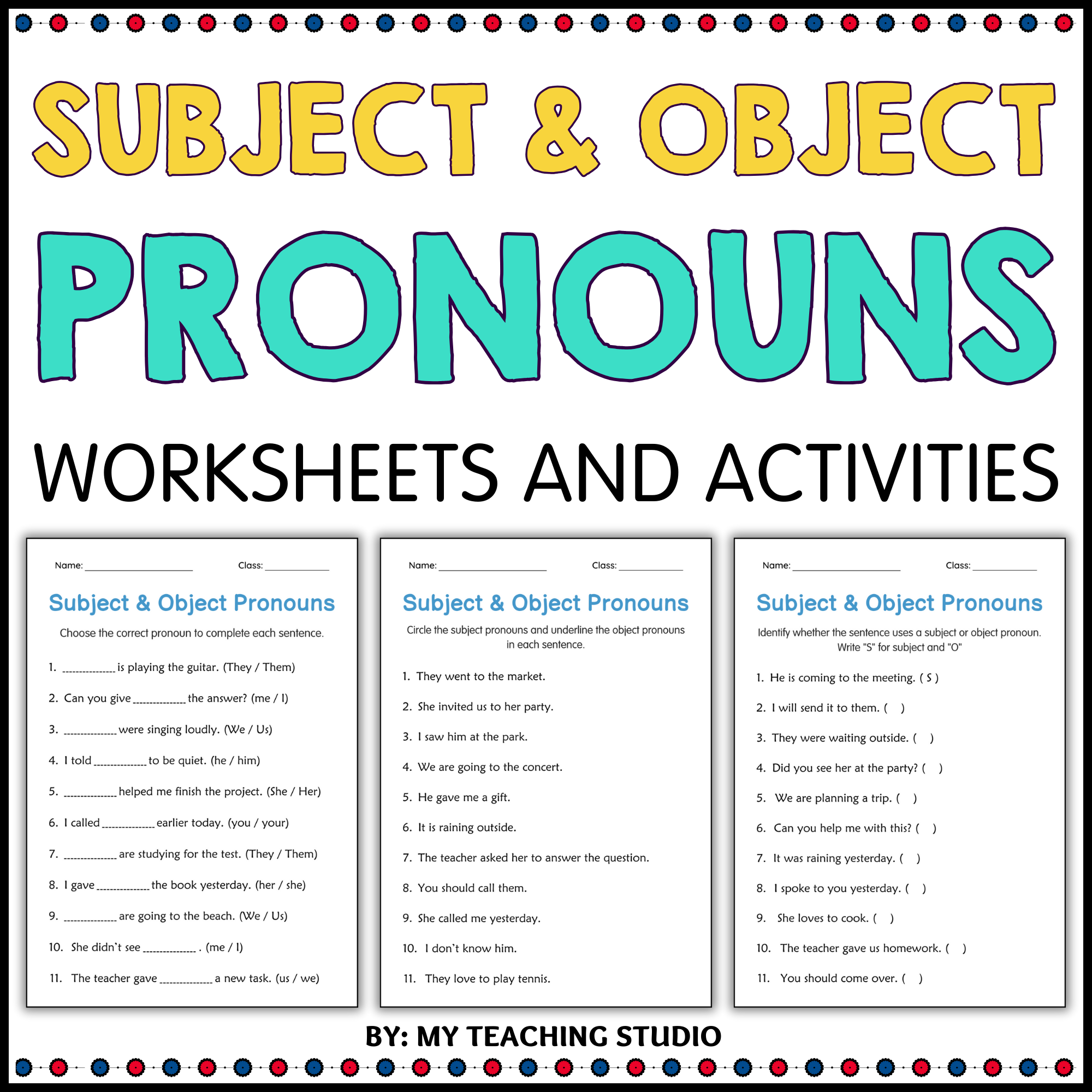 Object Pronouns Worksheet Grade 1