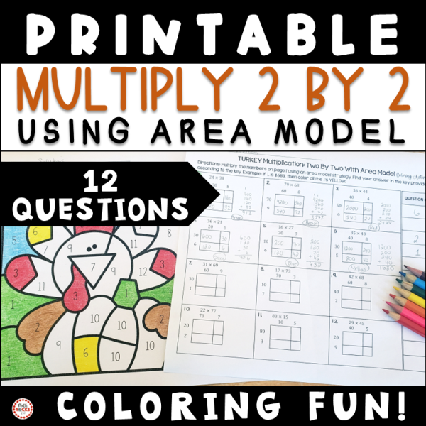 Turkey Multiplication Color By Number Two By Two Visual Area Model 4th ...