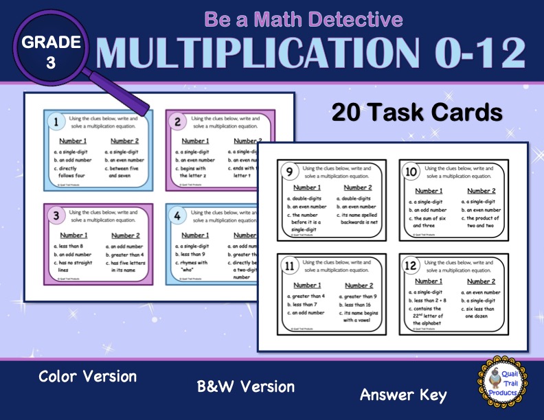 Multiplication 0-12 Task Cards | Math Detectives