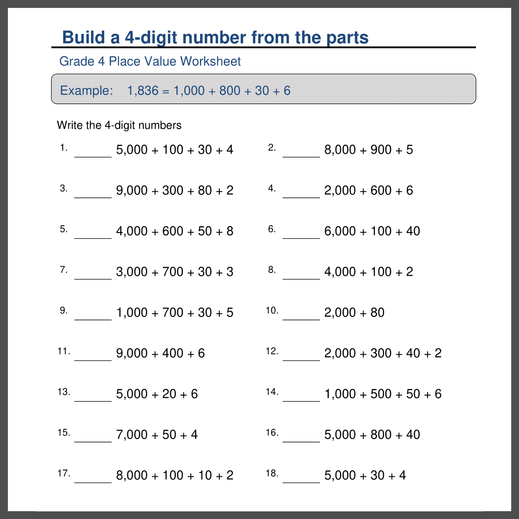 4th Grade Place Value & Rounding Worksheets