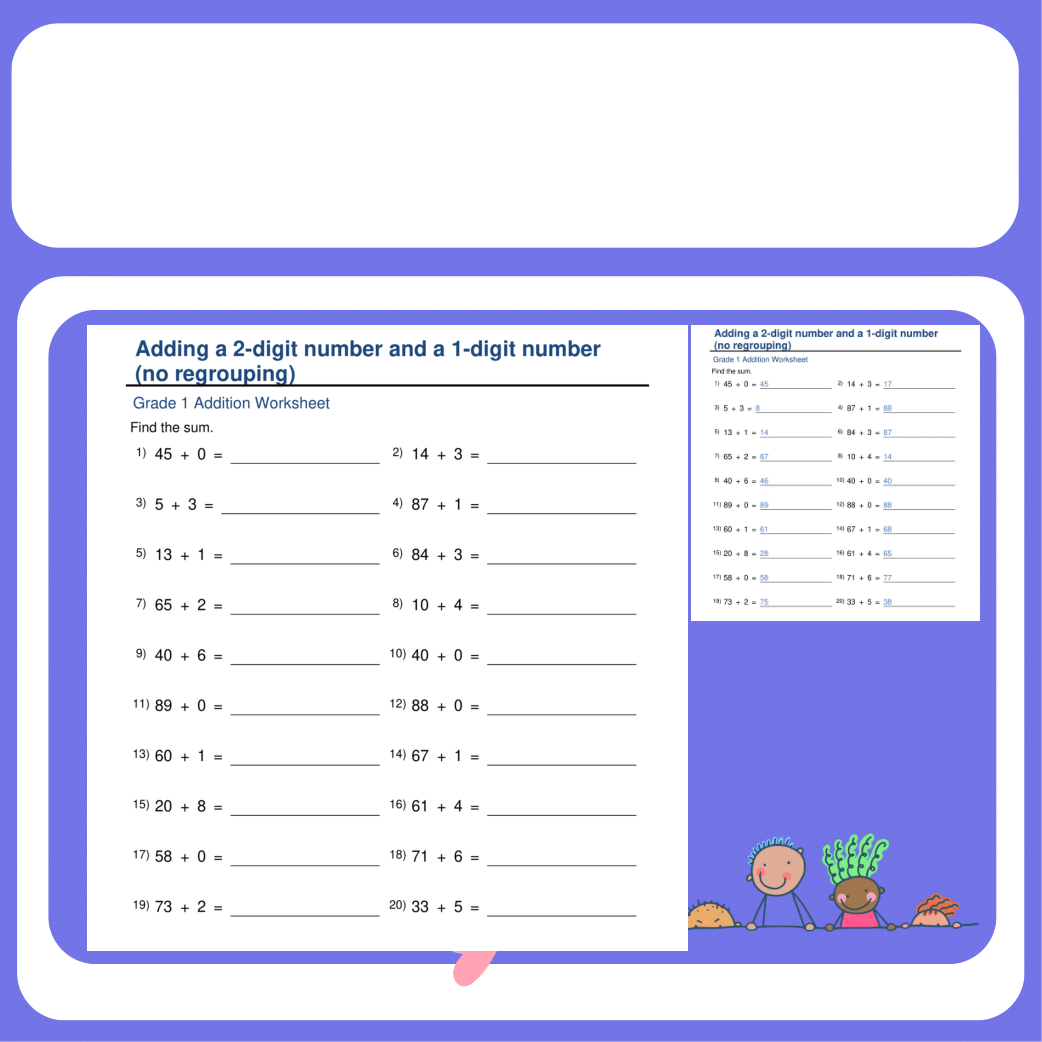 2-Digit + 1-Digit Addition: No Regrouping Practice Worksheets
