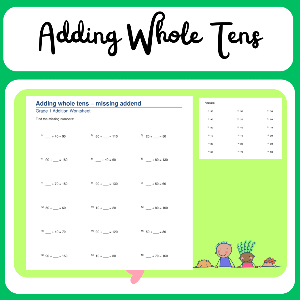 Mastering Addition of Whole Tens: 2-Digit Addition Worksheets