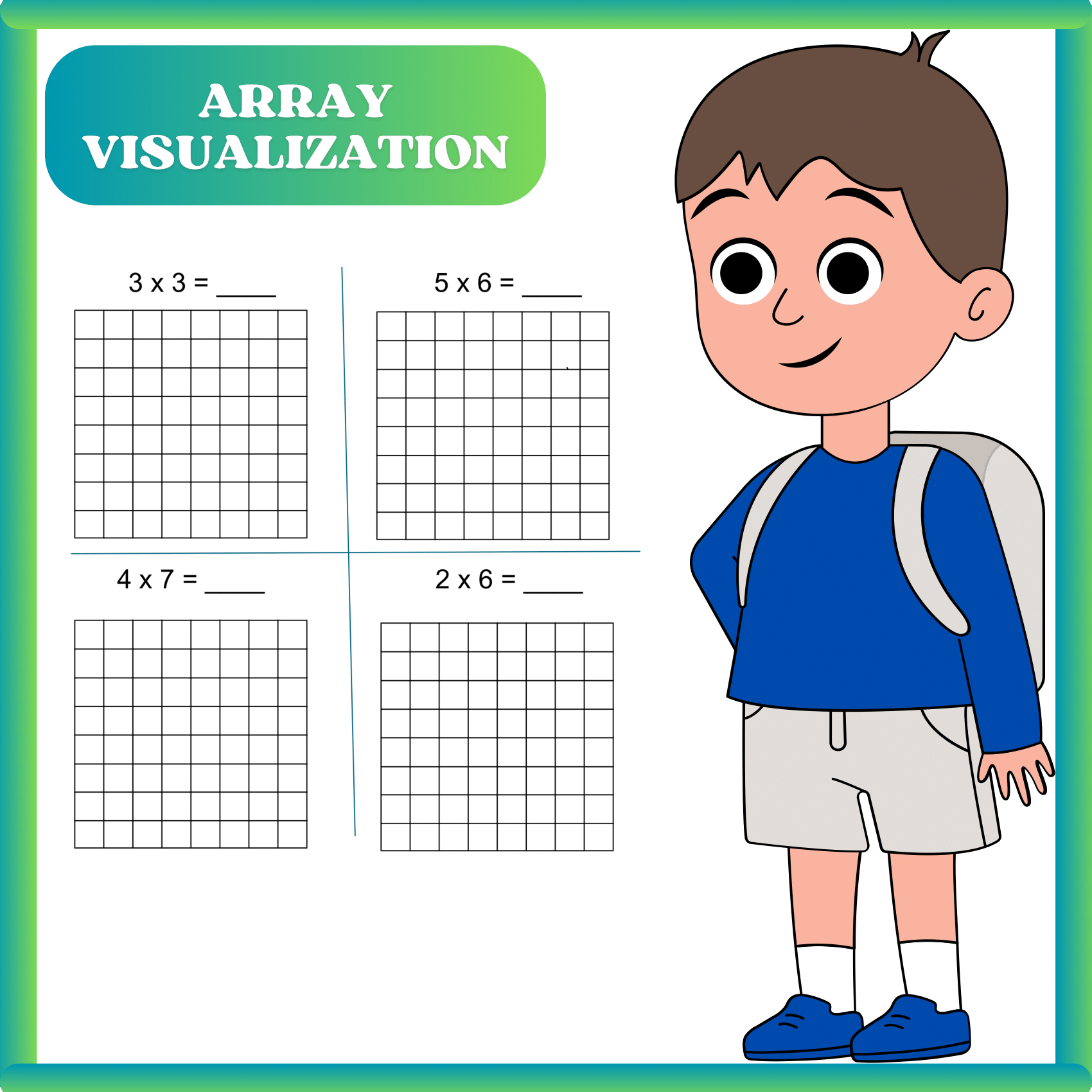Array Visualization: Exploring Multiplication Magic Worksheets