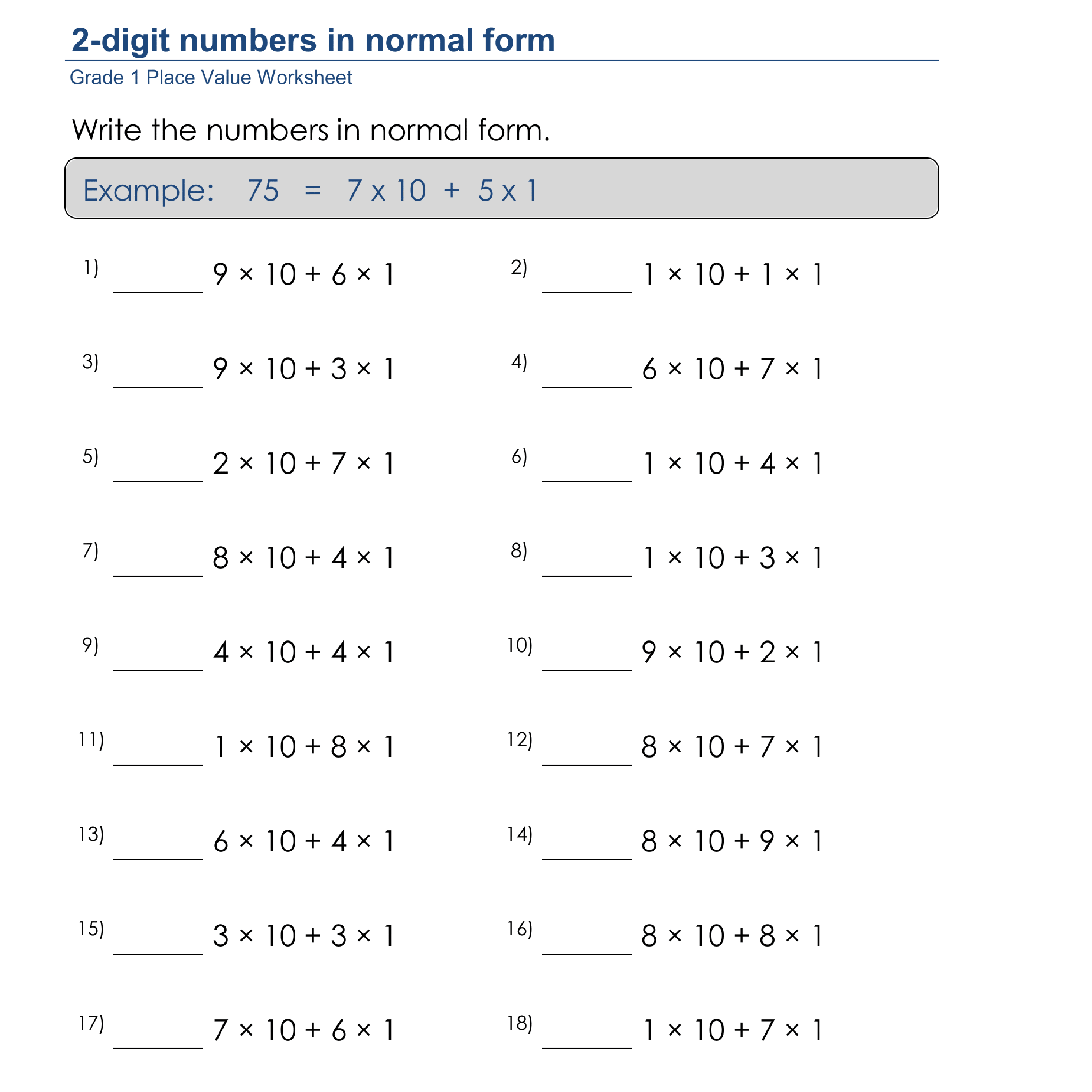 Grade 1 Place Value & Number Sense Worksheets – Base 10 Blocks & Ten Frames