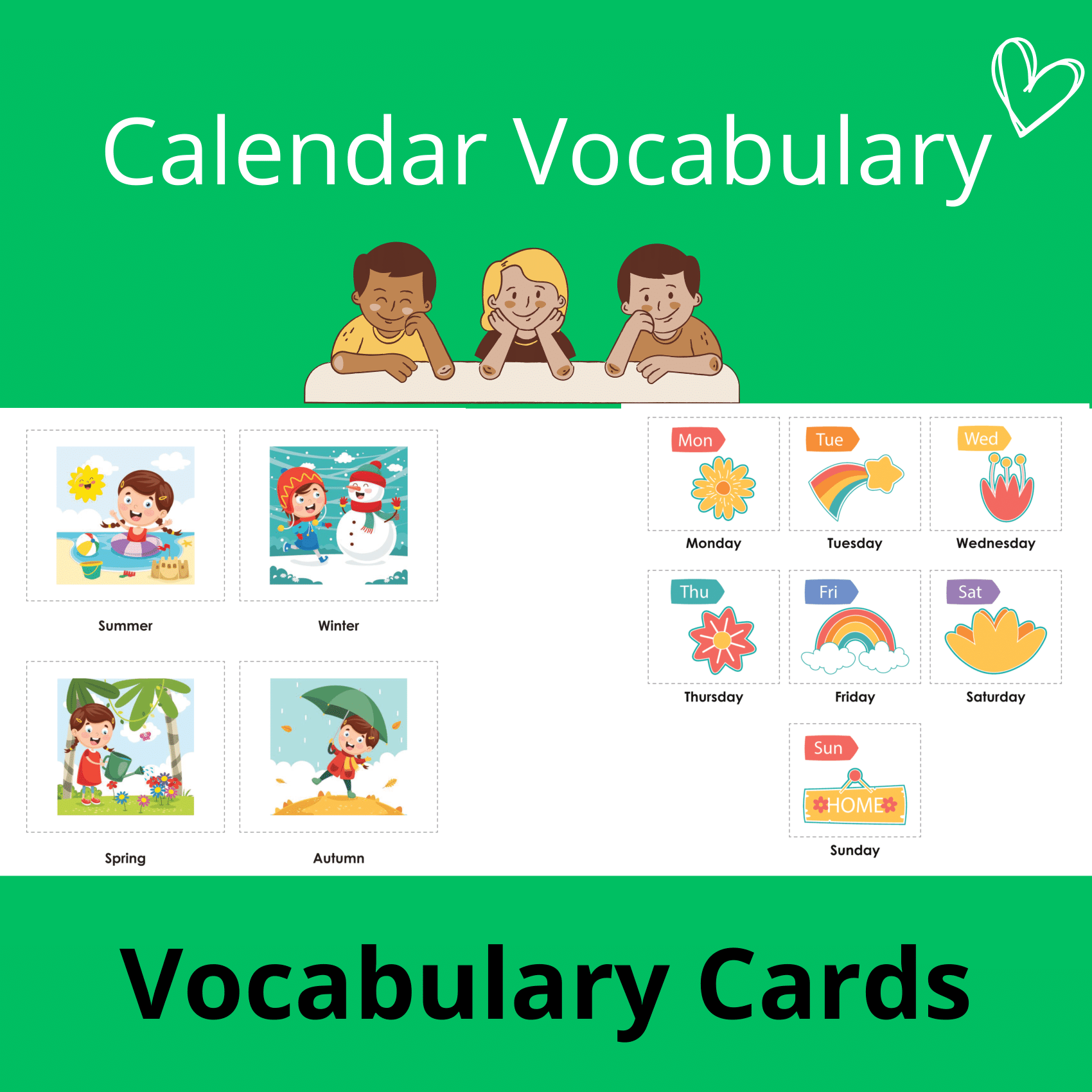 Calendar Vocabulary Cards and Worksheets