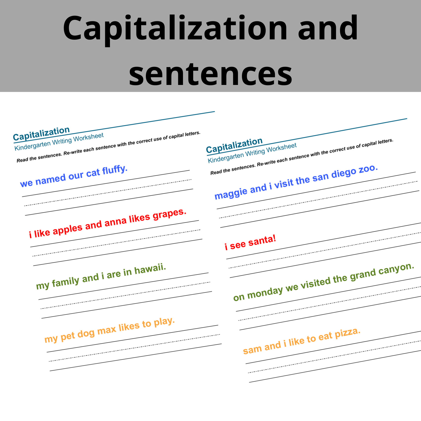 Capitalization Practice for Kindergarten Writers