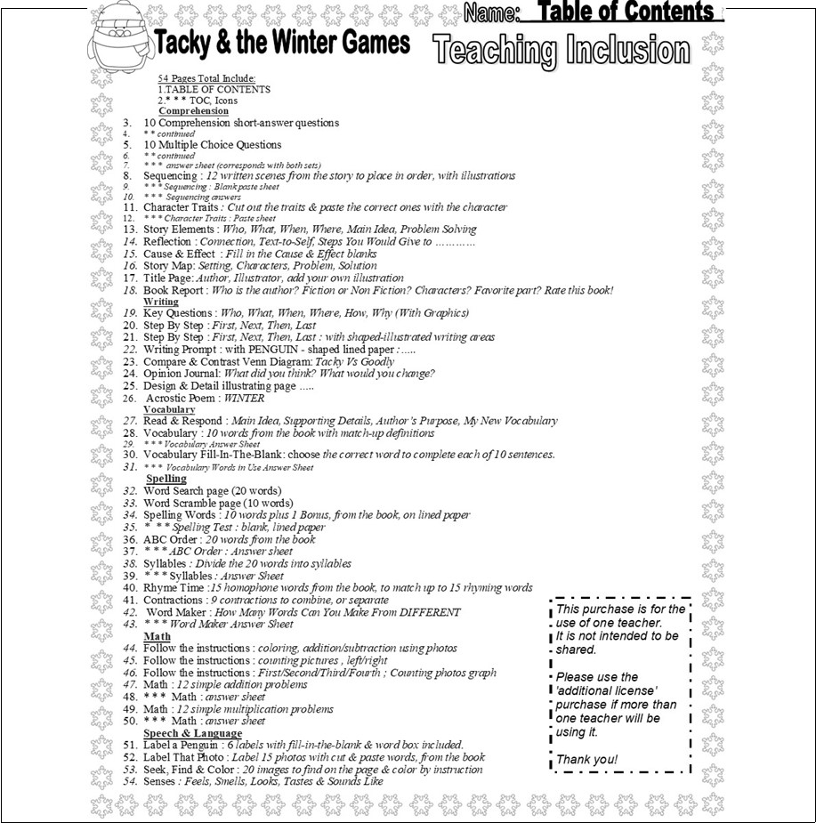 Tacky and the Winter Games Read Aloud Book Companion Reading ...