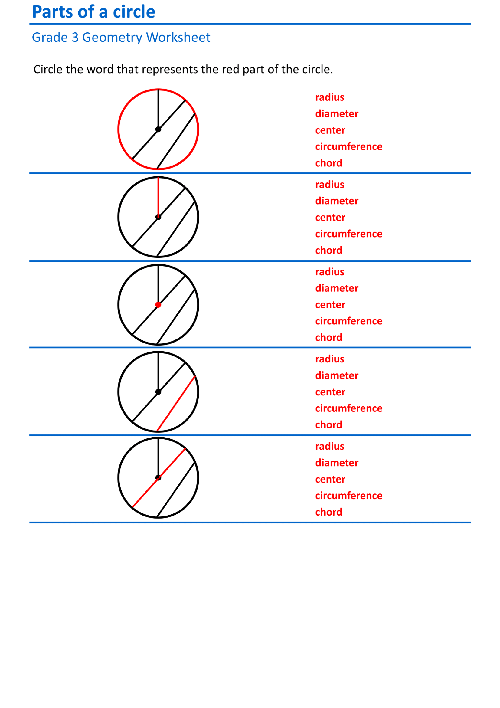 Circle Mastery: Grade 3 Geometry Worksheets