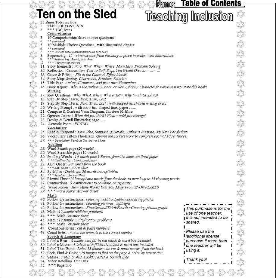 Ten on the Sled Winter Read Aloud Book Companion Reading Comprehension ...