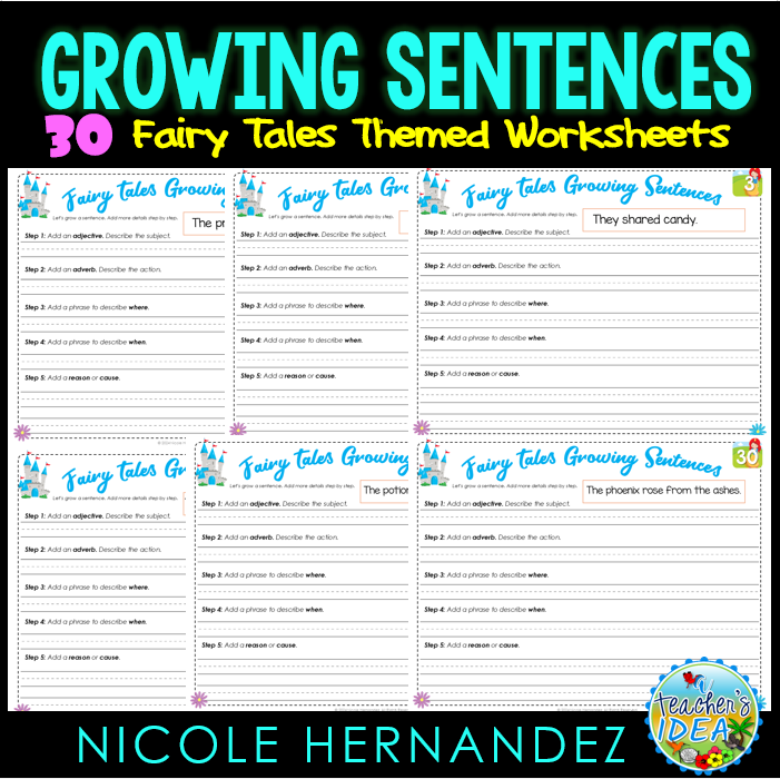 Building Sentences Worksheets - Fairy Tales Themed