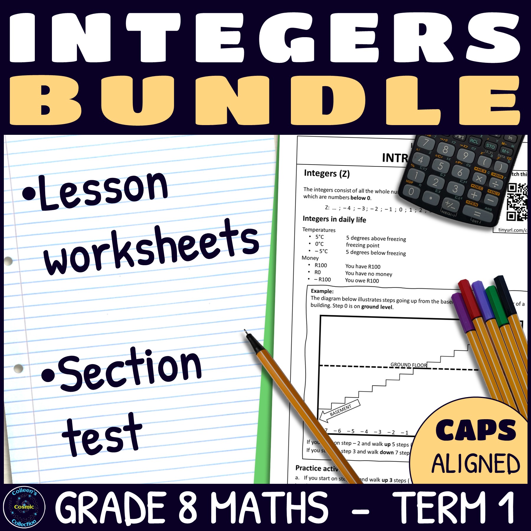Grade 8 Maths Term 1 Integers Lessons and Assessments BUNDLE - CAPS