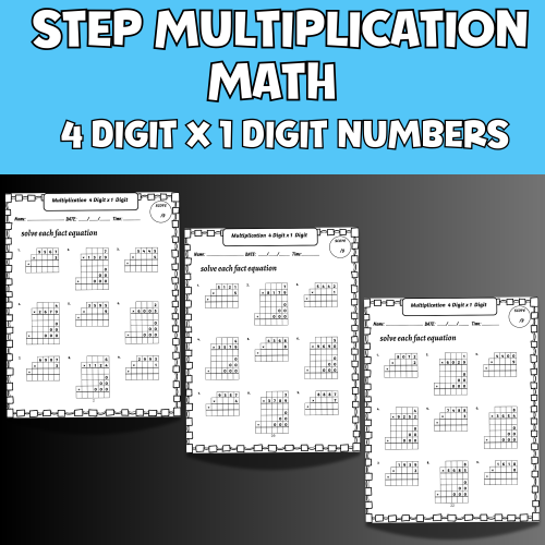Step Multiplication Math Practice Worksheets , 4 Digit x 1 Digit ...