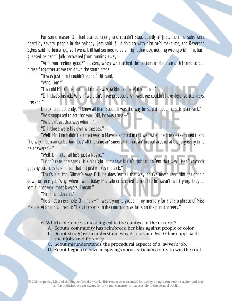 To Kill a Mockingbird Chapter 19 Close Reading Analysis Worksheet ...