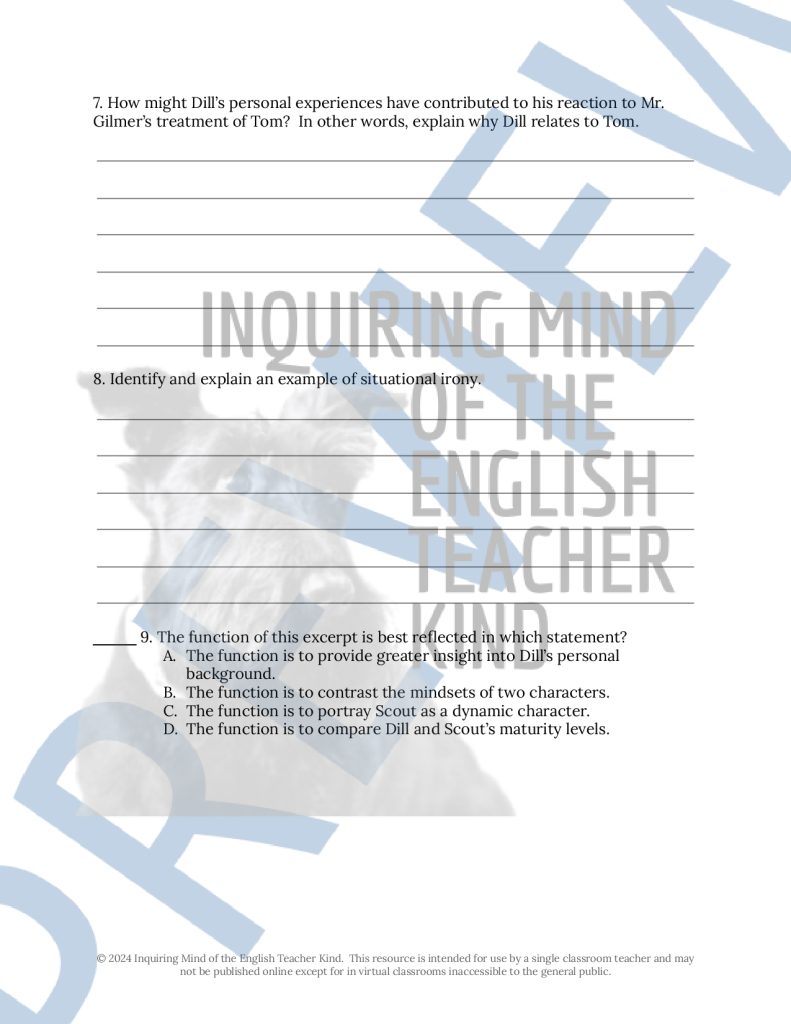 To Kill a Mockingbird Chapter 19 Close Reading Analysis Worksheet ...