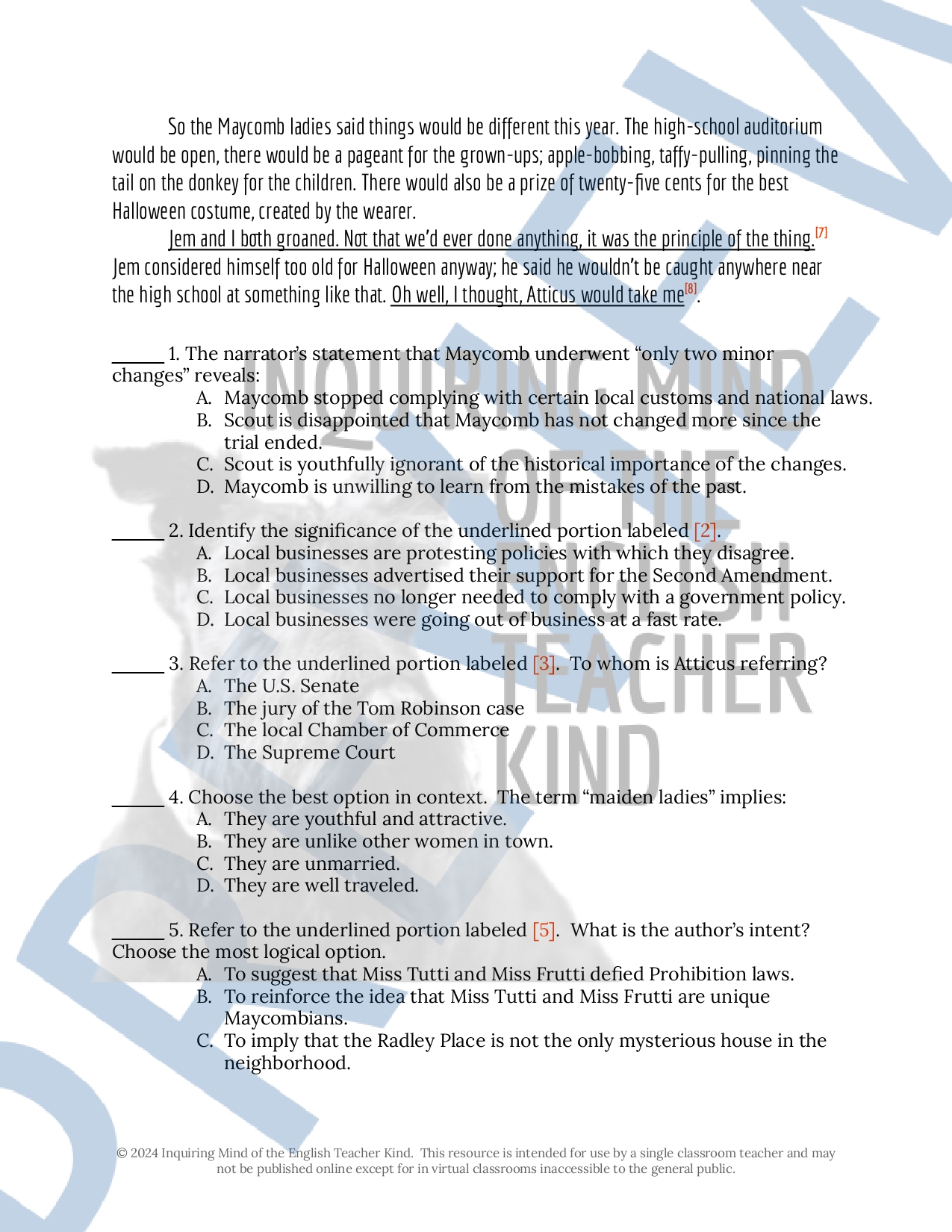 To Kill a Mockingbird Chapter 27 Close Reading Analysis Worksheet