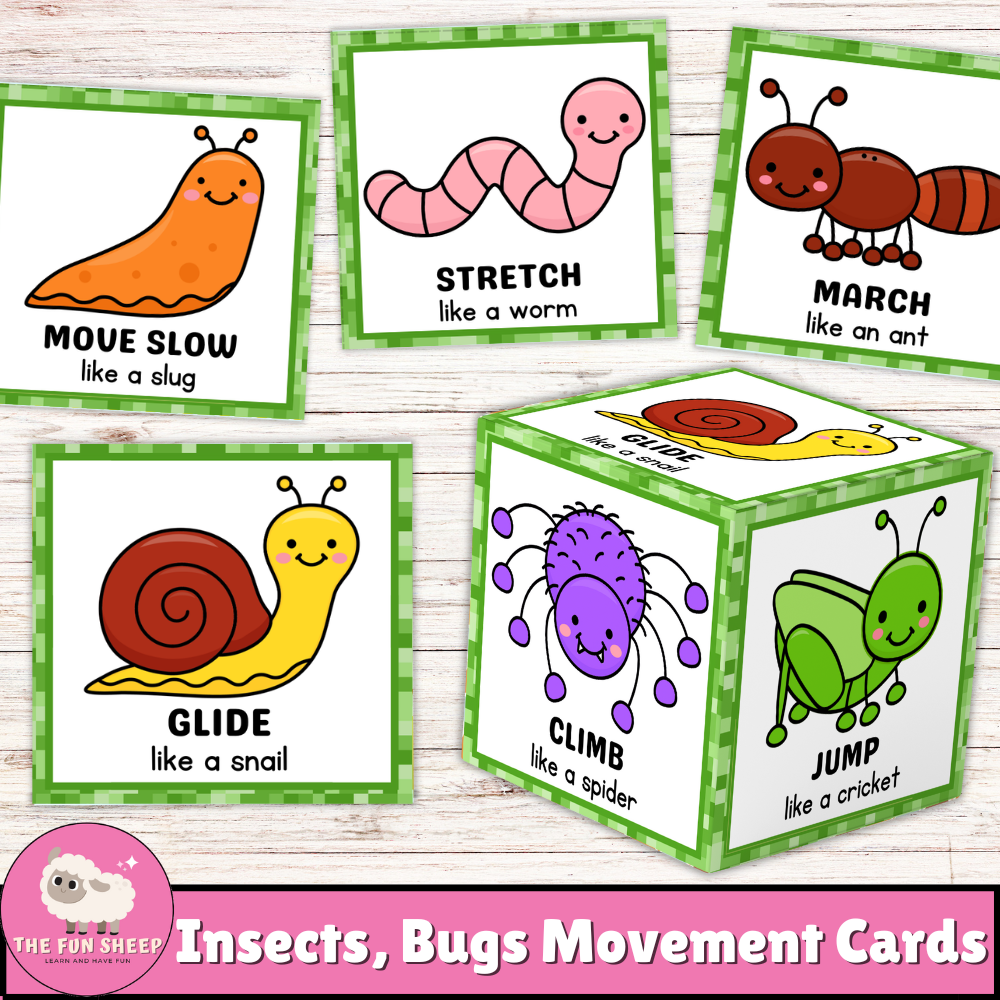 Insects, Bugs Movement Cards| Creepy Crawlers Dice Game Brain Break Transition Activity