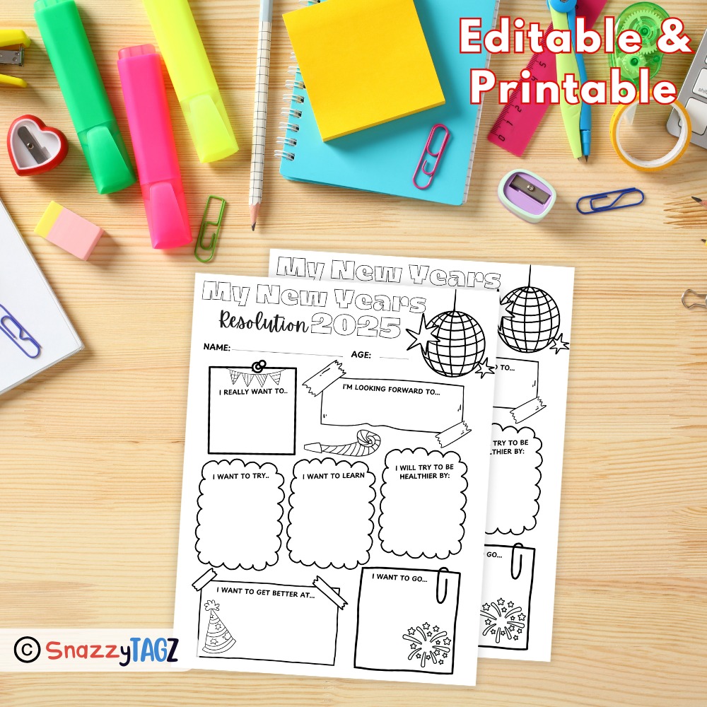 Free 2025 New Year's Resolutions Coloring Page for Kids - Printable Digital Download