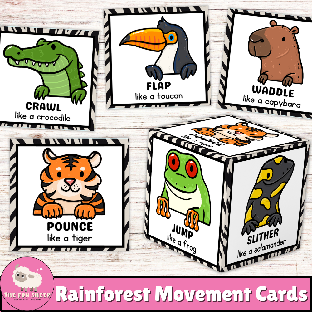 Rainforest Movement Cards | Jungle Animals Dice Game Brain Break Transition Activity