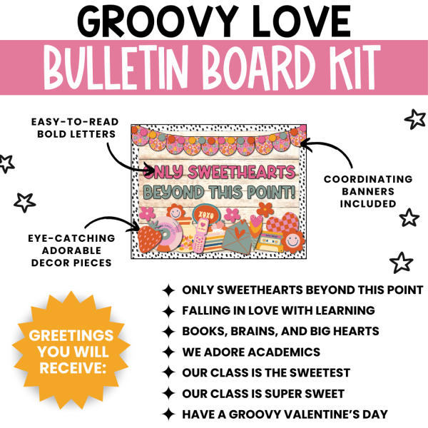 Vintage Retro Groovy Valentines Day Bulletin Board February Door Decor ...