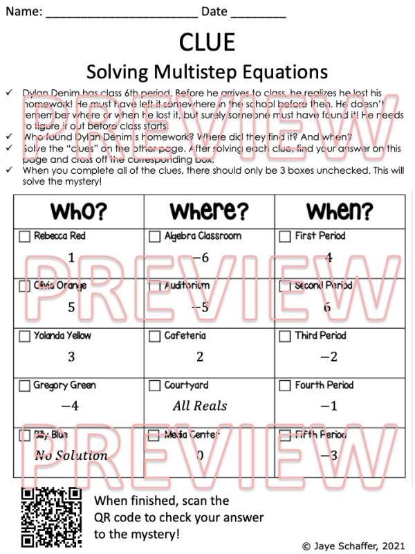 Solving Multistep Equations Clue Mystery Task Cards Activity | Made By ...