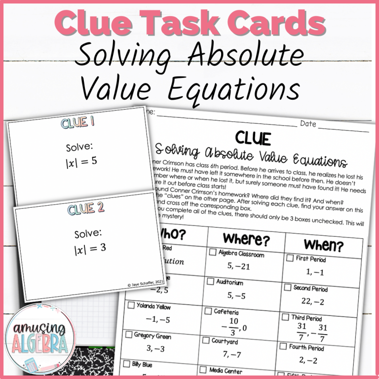 Solving Absolute Value Equations Clue Mystery Task Cards Activity ...