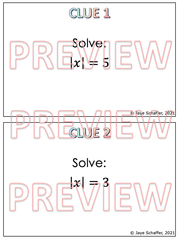 Solving Absolute Value Equations Clue Mystery Task Cards Activity ...