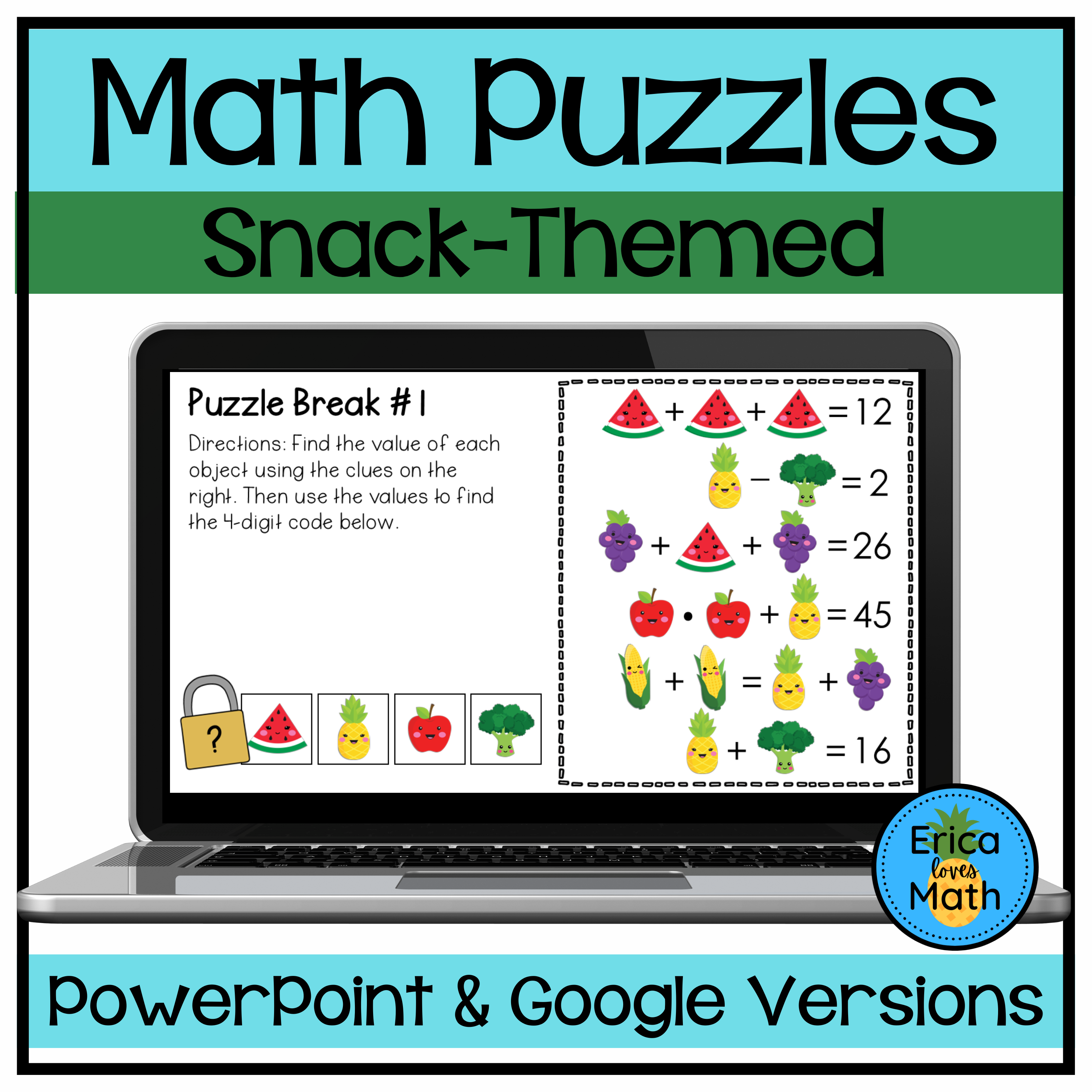 Math Logic Puzzle Activity for Brain Break (Snacks Theme)