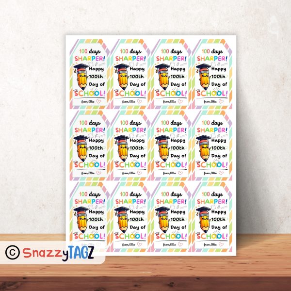 100th Day of School Pencil Gift tags for students, 100 days sharper ...