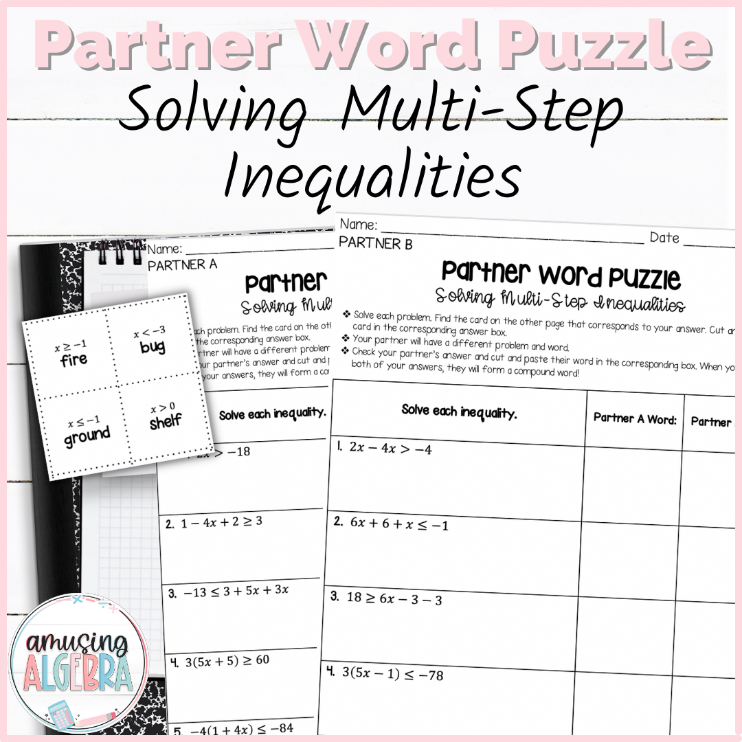 Solving Multistep Inequalities Partner Mystery Word Puzzle