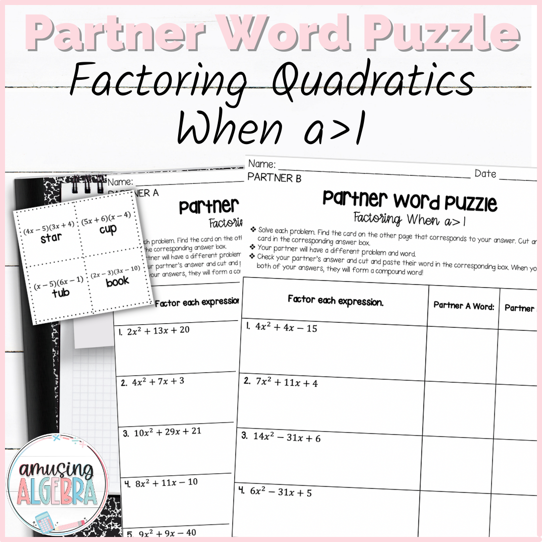 Factoring Quadratics When a>1 Partner Mystery Word Puzzle