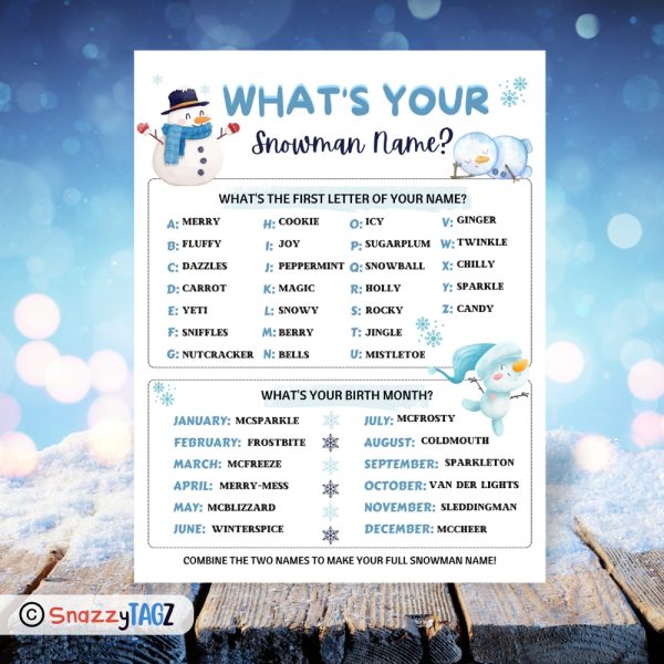 Winter Fun Names Snowman Name Game, Fun Winter Game for Kids, Printable Holiday Party ...