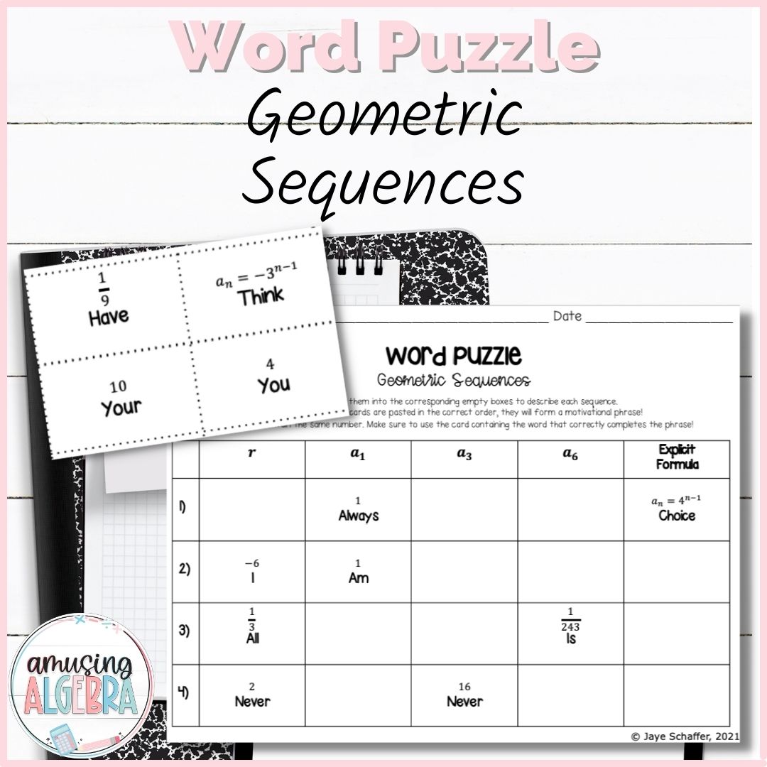 Geometric Sequences Mystery Word Puzzle