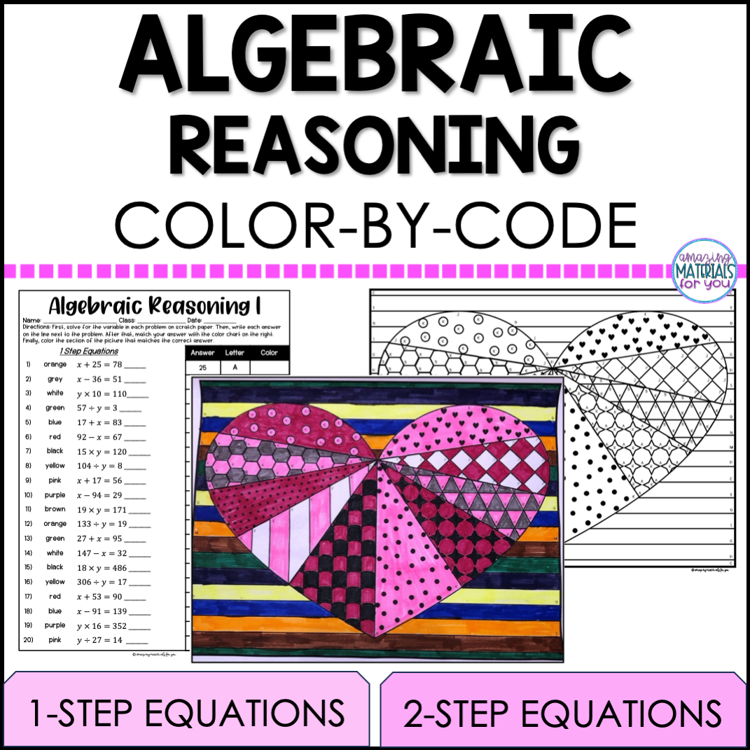 Valentines Algebraic Reasoning Color By Code